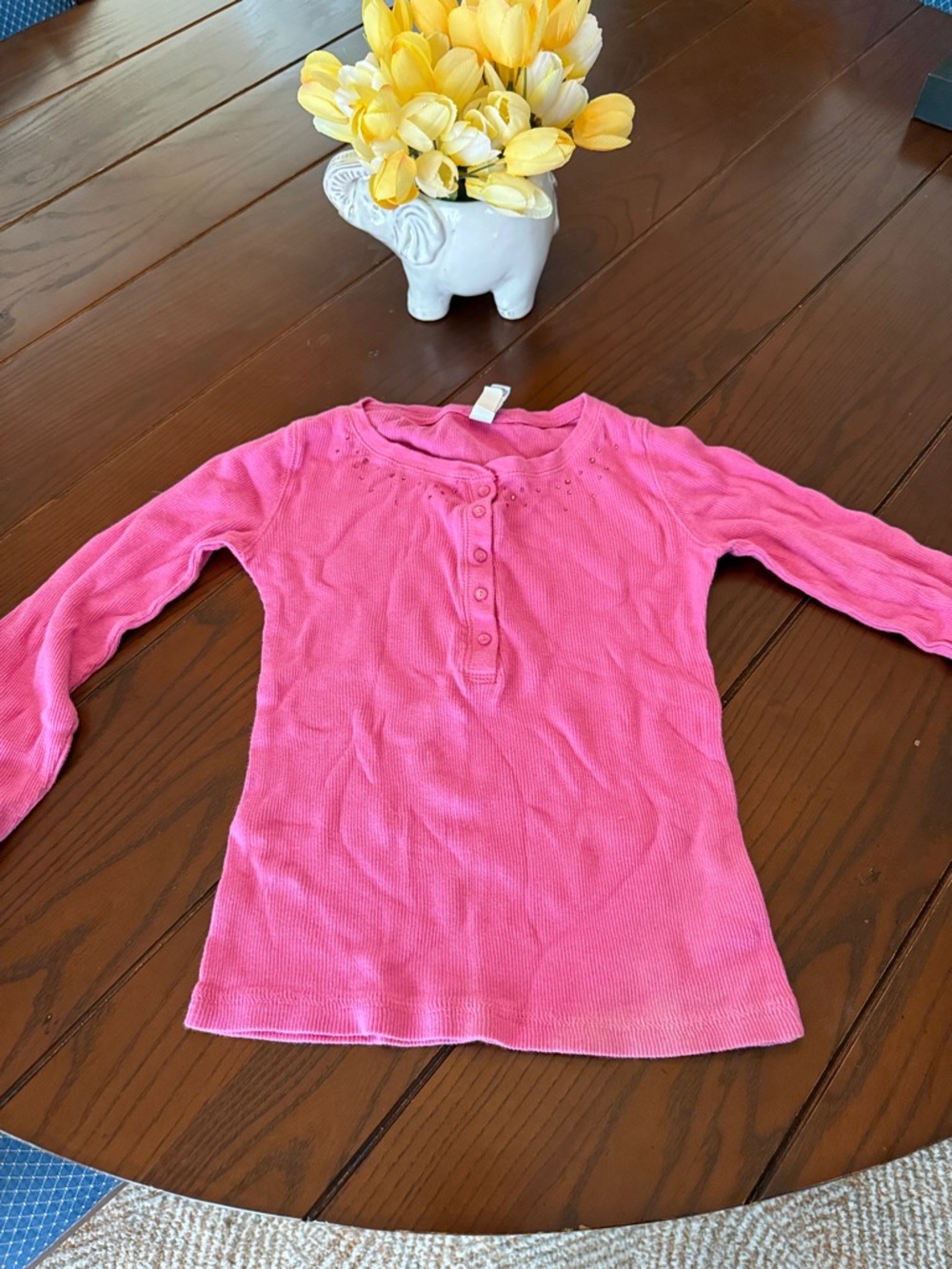 GAP Pink Ribbed Long-Sleeve Henley Top vintage